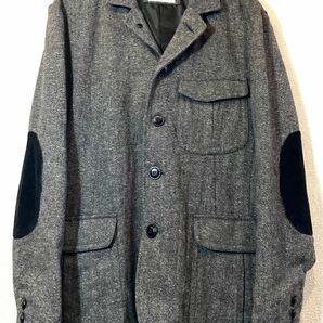 MORGAN HOMME！ツイードジャケット！コート！ハンティング！エルボーパッチ！プリーツ！モルガン！モルガンオム！定価3万円！グレー！灰黒