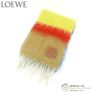 ロエベ （LOEWE） アナグラム モヘア ウール ストライプ スカーフ マフラー F526487X07 Camel/Blue（新品同様）中古