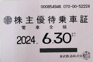 東武鉄道株主優待乗車証全線定期タイプ　男性名義　2024年6月30日有効　ネコポス送料無料　