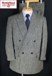 ■超美品■Harris Tweed■スコットランド製ツイード生地 ダブルセットアップスーツ AB3～A4 XS-S ヘリンボーンストライプ ハリスツイード