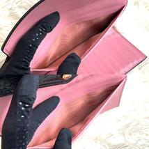 美品 入手困難 / miumiu ミュウミュウ クロコレターコンチネンタルウォレット 三つ折り長財布 クロコ型押し レザー ブラック ピンク_画像5