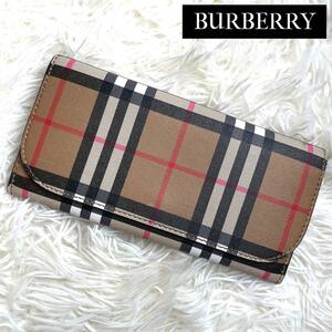  редкий товар / BURBERRY Burberry mega проверка Continental бумажник складывающийся пополам длинный кошелек парусина кожа noba проверка черный 