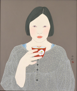 【真作】加藤ゆわ「茶」日本画 10号　2023年銀座SIXで個展開催 若手作家 現代アート 三越シール　※1月9日以降発送※