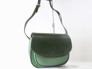 1円　外側美品　トラサルディ　TRUSSARDI　★　ショルダーバッグ　ポシェット　★　グリーン　レザー　トレンド　8586