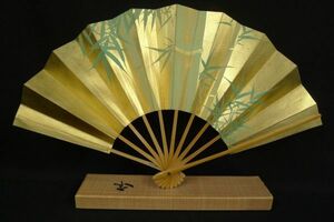 W292 10 pine shop Fukui .. gold ground bamboo . map . Mai . capital fan . fan total length ( approximately )29cm Japan dancing tradition industrial arts /60