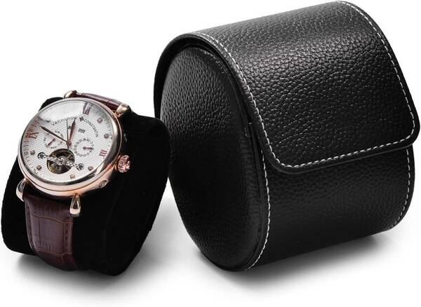 PUレザー 撥水 腕時計ケース ウォッチケース ジュエリーボックス ブラック ウォッチピロー付き プレゼント 便利 腕時計を衝撃から守る