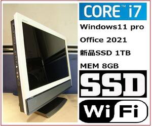 S008 i7 2670QM 新品SSD1TB 8GBメモリ Office2021 Win11pro Wi-Fi NEC VALUESTAR VW770/G 23インチ 一体型