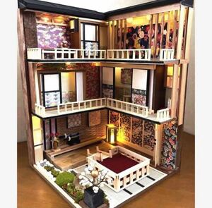 ドールハウス 木製 和室 大正ロマン 和風旅館風 三階建 ミニチュア 