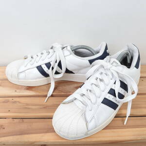 z8473 アディダス スーパースター US9 1/2 27.5cm/白 ホワイト 紺 ネイビー adidas SUPERSTAR メンズ スニーカー 中古