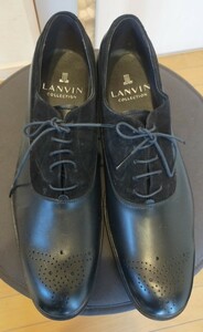 LANVIN COLLECTION レザー スエードビジネスシューズ 27cm 部分エナメル ブラック