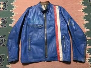 70's UK製 ビンテージ Belstaff ベルスタッフ レザー ライダースジャケット ブルー