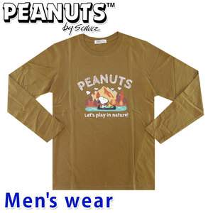 スヌーピー 長袖 Tシャツ メンズ PEANUTS 犬 プリント グッズ S1233-535B Lサイズ BR(ブラウン)