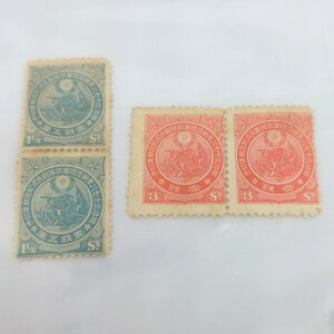 希少 日露戦争凱旋観兵式切手 2種完 未使用 2枚綴り 明治39年 1906年 3銭 1.5銭 
