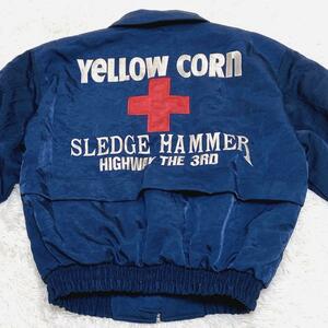 【希少】YELLOW CORN HIGHWAY MAGICIAN TOKYO YOKOHAMA SELEDGE HAMMER 3RD 刺 ライダース ジャケット　ライディングジャケット ネイビー