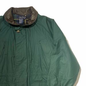 希少 90s ビンテージ Nautica ハンティングジャケット ノーティカ 襟レザー ライナーチェック Hunting Jacket 1990年代