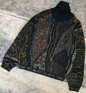 超レア 圧巻の幾何学模様&稀少タートルネック 芸術 強烈な個性 90's vintage ★ COOGI AUSTRALIA ★ クージー 3D ウール ニット セーター S