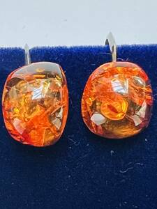 80 amber * earrings SILVER