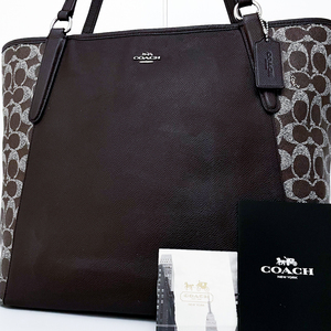 1円【入手困難品■定価10万】COACH コーチ ロゴ チャーム 総柄 A4 ビジネス バッグ トート レザー メンズ レディース 大容量 ブラウン 茶色