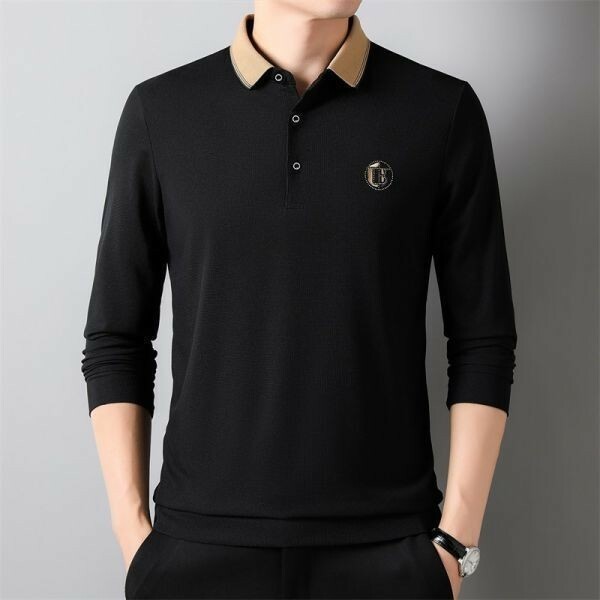 t8 【 M 】黒 長袖 薄手 ポロシャツ メンズ ゴルフ ゴルフウェア シニア シンプル カジュアル トップス