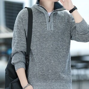 t18【 XL グレー 】 裏起毛 セーター メンズ 服 ニット ジップアップ 裏フリース ブルゾン ハーフジップ ゴルフウェア 40代 50代 60代
