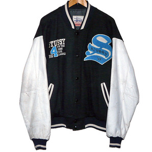 STUSSY（ステューシー）BIG4 袖 本革 スタジャン VARSITY JACKET ■中綿キルト Lサイズ ■バーシティジャケット Stussy outdoorタグの画像1