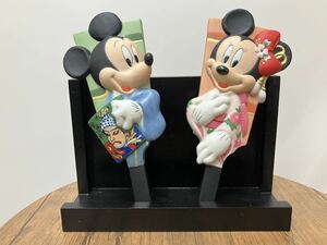 12-042 ディズニー ミッキー ミニー 羽子板 セット 陶器製 木製土台 お正月 新年 置物 インテリア