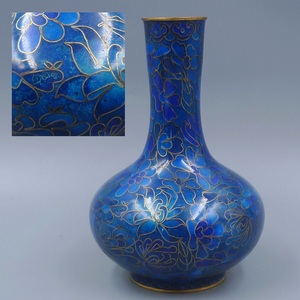 時代 中国古玩 唐物 古七宝 七宝焼 景泰藍 花瓶 花入 細密細工 時代物 花図 牡丹