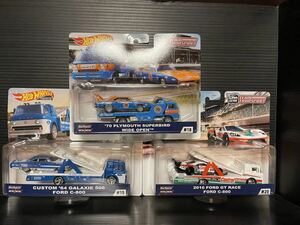 Hot Wheels CAR CULTURE TEAM TRANSPORT 16Ford Gt & 64Galaxie & 70Superbird