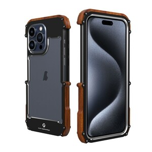 iPhone 13 pro max用　木+メタル　ウッド+メタル　バンパーケース　黒