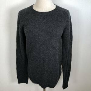 WS0448 美品 UNIQLO（ユニクロ） メンズ ニット 長袖 人気 L プレミアムラムクルーネックセーター ダークグレー ピュアニューウール 