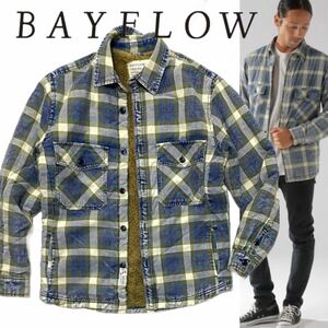 【BAYFLOW】海上がりに着たい裏ボアシャツジャケット◎!!ベイフロー フェイドチェック ボアブルゾン シャツジャケット ボアジャケット L