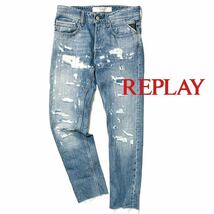 【REPLAY】定価5.2万 MAESTRO 946Eリプレイ クロスハッチコットンデニムパンツ ヴィンテージ加工 マエストロ スリムストレートデニムパンツ_画像2