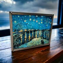 【現品限り】Van Gogh フィンセント・ファン・ゴッホ ローヌ川の星月夜 フレーム ステンドグラス グラスマスターズ アメリカ ビンテージ_画像2