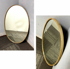 ファッションミラー　壁掛け鏡　レトロ　vintage　antique　楕円形　真珠　パールデザイン　アンティーク　金属フレーム