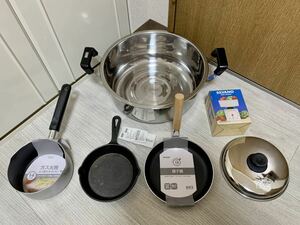 新品【6点セット】調理器具セット フライパン ソースパン 両手鍋 スキレット鍋　親子鍋　ミルクパン　調理用計りステンレス ニトリIHガス