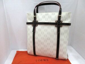 ☆LOEWE ロエベ アナグラム 総柄 ハンドバッグ トートバッグ キャンバス×エナメル 白/ホワイト 290511 未使用 保管品 レディース☆