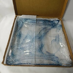 義山硝子 四方皿 手作りガラス工芸品 旧家蔵出し 未使用美品 昭和レトロ 送料込の画像9