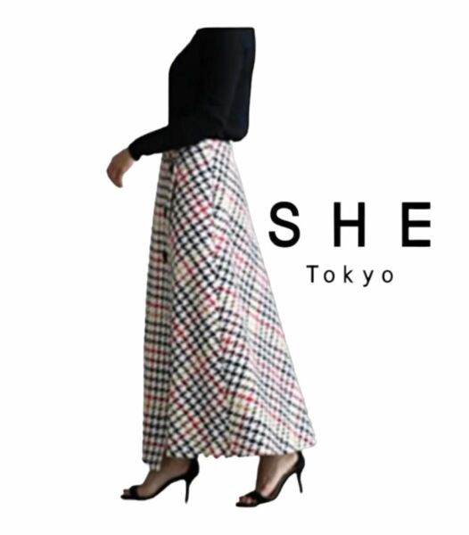 美シルエット【SHE tokyo】ビッグチェック柄スカート