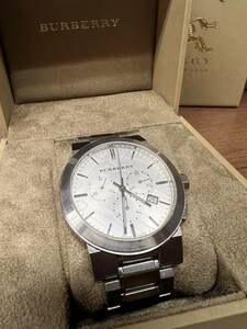 BURBERRY バーバリー★シティ クロノグラフ シルバー文字盤 BU9350 中古 メンズ ジャンク品 腕時計 箱付き◆管No16737