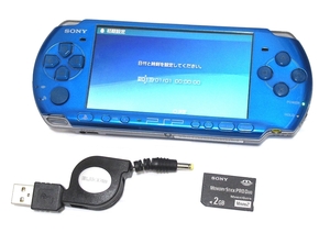 SONY ソニー PlayStation Portable PSP 3000 本体 バイブラントブルー 動作品 初期化済 メモリースティック2GB 充電ケーブル