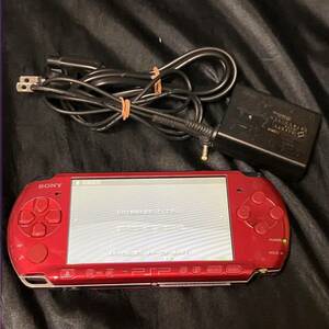 動作確認 PSP 3000本体　レッド プレイステーションポータブル 初期化済み　メモリースティックDUO 16GB付属あり　充電器訳あり