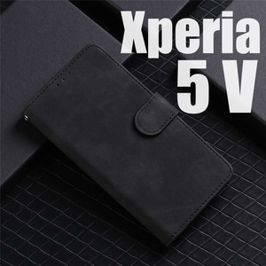 Xperia 5 V 手帳型 ブラック スマホケース (ゆうパケ)