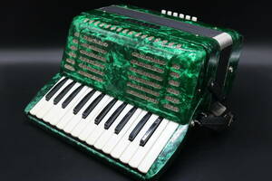 usA-374 ヤマハ アコーディオン 25鍵盤 12ベース グリーン系 マーブル 鍵盤楽器 音出し確認済 ケース汚れ有