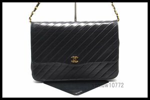 希少美中古■CHANEL 2番台 ストライプステッチ レザー チェーンショルダーバッグ シャネル■1207hv478-1K