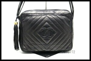 希少美中古■CHANEL 1番台 ダイヤステッチ フリンジ レザー ショルダーバッグ シャネル■1207dp24491