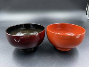 【美品】お椀 汁椀 和食器 塗 うるし 日本製 ペア 高さ約6cm 横幅約13cm