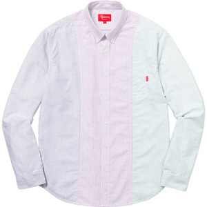 美品 18SS Supreme Oxford Shirt Sサイズ オックスフォード シャツ Blue Color Block Stripe ブルー カラーブロック ストライプ