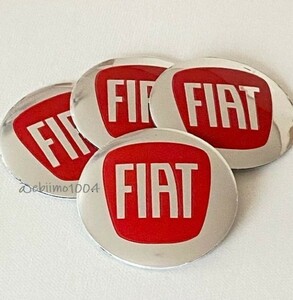 縦線なし フィアット FIAT ステッカー ホイールキャップシール エンブレムロゴ センターバッジ 光沢シルバーレッド 56mm 4枚