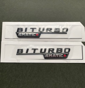 BITURBO 4MATIC+ ステッカー 黒 山型ロゴ ベンツ AMG エンブレム 立体 3Dステッカー サイド フェンダー マットブラック 左右セット