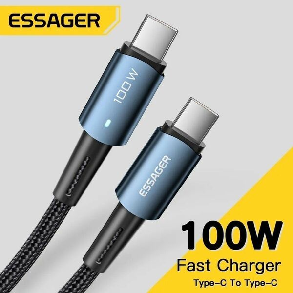 新品未開封 Essager 3m 100W 480Mbps TypeC 充電ケーブル CtoC 急速充電 USBケーブル VR 黒